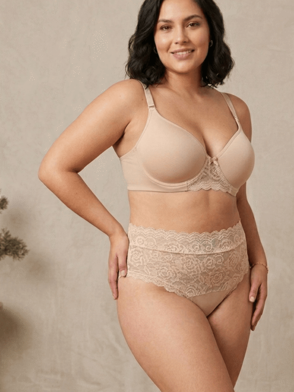 Conjunto Plus Size Soporte y Control con Panty Bloomer Tiro Alto en Encaje y Licra Amorella