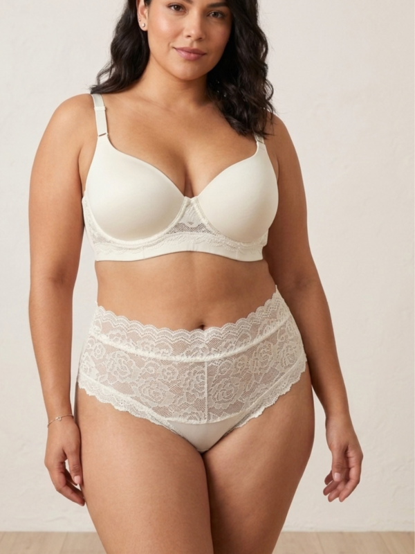 Conjunto Plus Size Copas de Soporte con Cargaderas Anchas y Panty Bloomer Tiro Alto